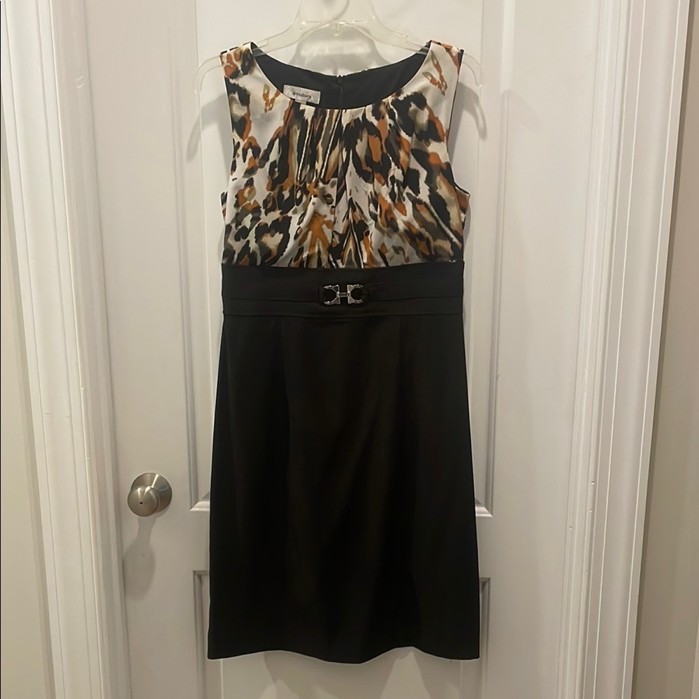 Elegant Black and Animal Print Dress Size 6